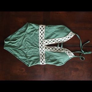 Super-sexy plunge one-piece sea foam swimsuit